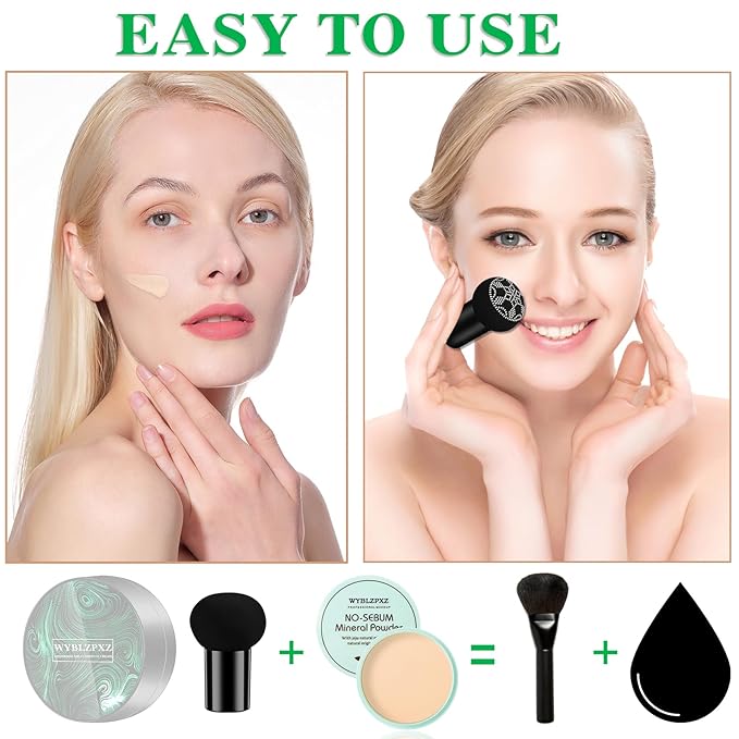 Mushroom Head Air Cushion CC Cream BB Cream Cushion Foundation Set Moisturizing Full Coverage Foundation Concealer Lasting Foundation Makeup Even Skin Tone Makeup Base Primer(4 Pcs)