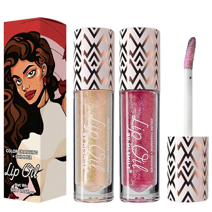 2 Colors Boss Up Color Changing Lip Oil, Shimmering Temperature Color Changing Lip Gloss Tinted Lip Stain, Long Lasting Nourishing Moisturizing Lip Glow Oil for Lip Care and Dry Lips (01#&02#)