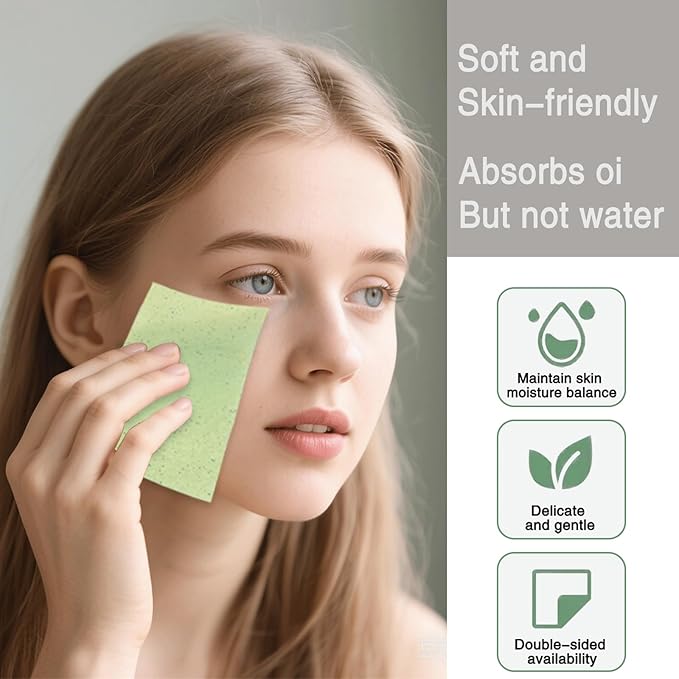 Facial Oil Blotting Paper, Natural Charcoal - 600 Counts, Makeup Friendly Oil Absorbing Paper, Strong Oil Blotting Paper That Is Easy To Carry And Use (Green, 3.7×2.6inch)