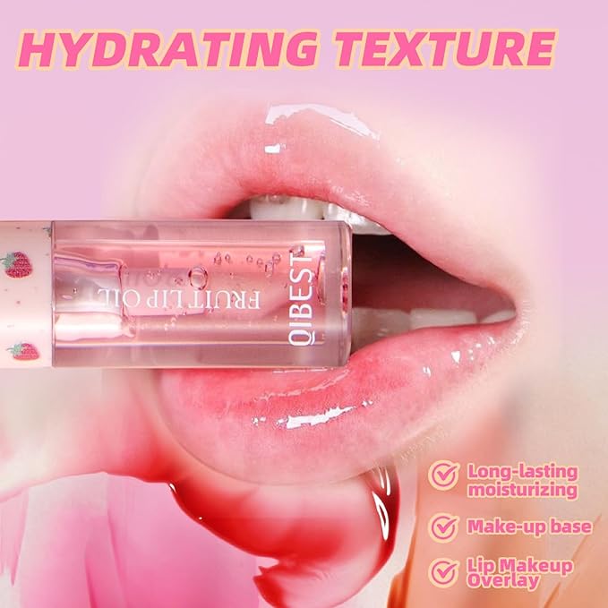 4PCS Fruity Lip oil,Big Brush Head Lip Oil,Moisturizing Lip Gloss Lip Oil,Natural Nourishing Lip Oil Gloss,Lightweight & Non Greasy, Pink