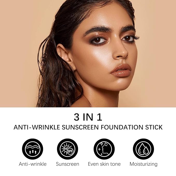 3 In 1-Foundation Stick, Flawless Eraser Foundation Stick With Brush, SPF 50++++ Multi-Use Makeup Lightweight, Moisturizing Double (Dark)