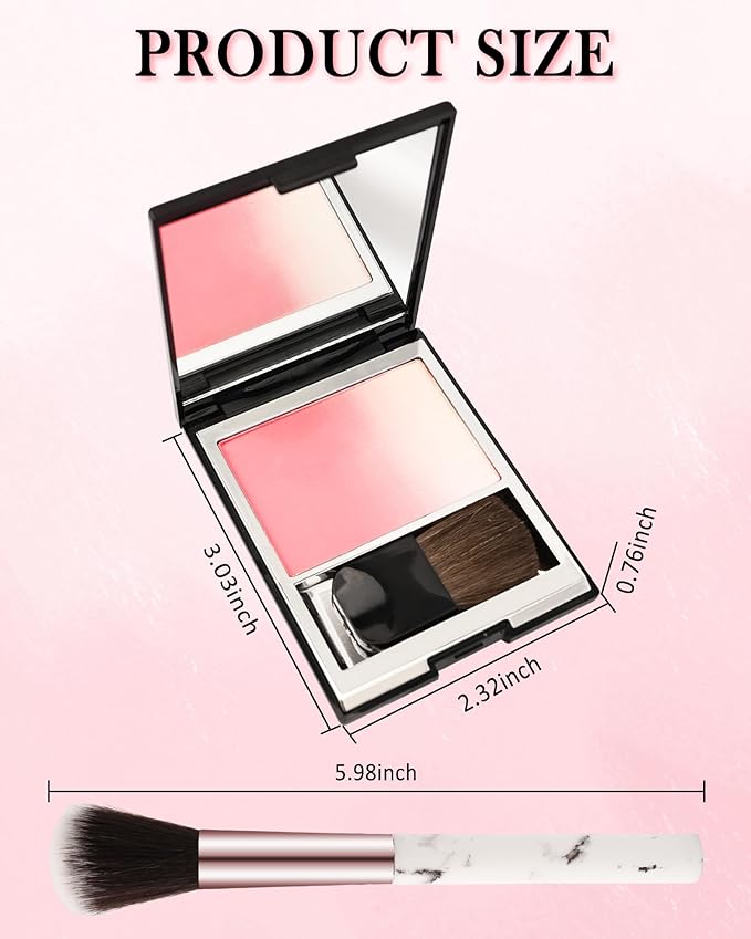 Blush Powder for Cheeks,Gradual Shimmer Pink Blusher Palette with Brush,Lightweight Buildable Color Blush Hightlighter Powder,Longlasting Waterproof Facial Makeup,Mother's Day Gift for Women Girl-06#