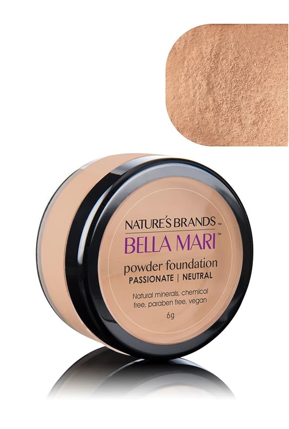 Natural Mineral Powder Foundation by Bella Mari (Passionate Neutral, 0.2 Ounce Jar) - Made with Organic Ingredients - No Toxic Synthetic Chemicals - TSA-Approved Travel Size