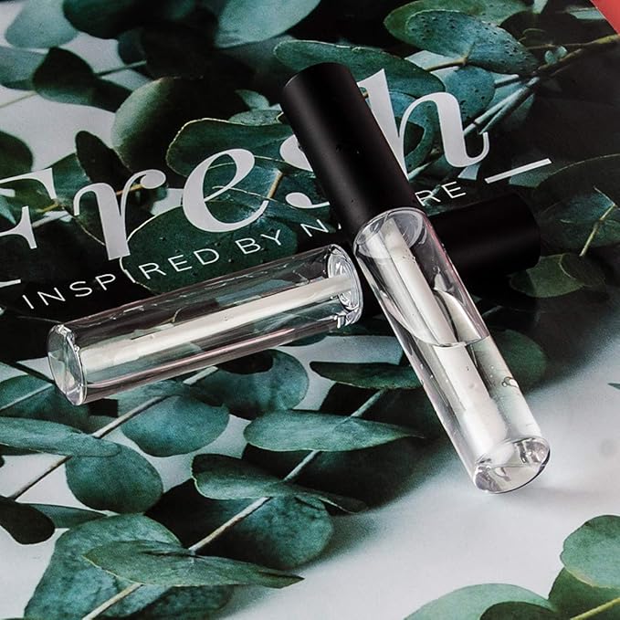 GTHER 10ML Lip Gloss Tubes Empty, Empty Lip Gloss Containers, Clear Refillable Lip Balm Bottles with Rubber Inserts and Funnel for Lip Samples Set of 10 (Matte Black + Transparent)