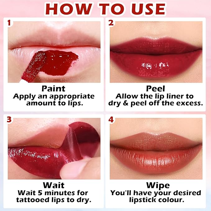 AIUEO 2 Colors Peel Off Lip Stain Peel Off Lip Tint Stain Matte Lip Tattoo Peel Off Long Lasting Waterproof Lip Peel Off Stain Non-Stick Cup Peel Off Lip Stain (01+02)