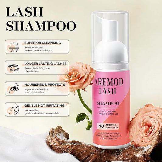 Lash Extension Cleanser, Lash Shampoo Cleaning Kits with Lash Fan, 60ml Lash Shampoo,Cleaning Brush and Wash Bottle for Lash Bath(Green)