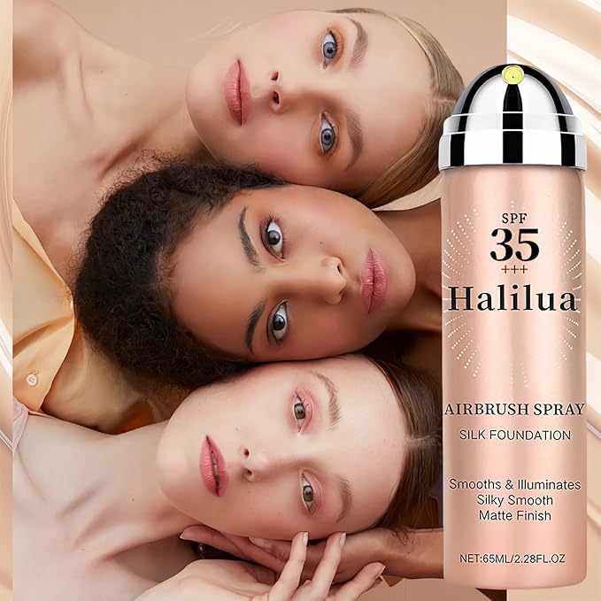 Sunscreen Airbrush Foundation Makeup Spray with Brush, SPF 35, Full Coverage Airbrush Foundation for Smooth Radiant Finish, Silky Concealer Mist Spray Makeup, Long-lasting & Waterproof (Natural)