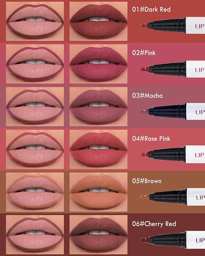 Lip Liner Stain Pen-Pink Matte Waterproof Liquid Lipstick & Lip Liner Pencil, Long Lasting Smudge-Proof Non-Stick Cup Lip Tint Stain, Color Stay All Day, Lipstain Makeup Gift For Women-02#Pink
