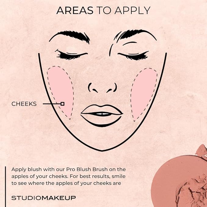 STUDIOMAKEUP Soft Blend Cheek Blush (Apricot) - Beauty Powder for Face - Perfect for Glass Skin Glow - Easily Blendable Soft Pink - Suitable for All Skin Types