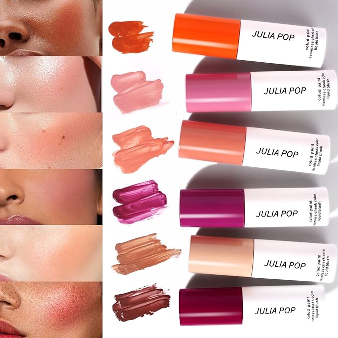 AKARY Velvet Mousse Liquid Blush Makeup for Cheeks, Lightweight Water Glossy Blush to Shape, Contour & Highlight Face, Moisturizing, Long-wearing, Smudge Proof (06 Warm Rose (Fine Flash))