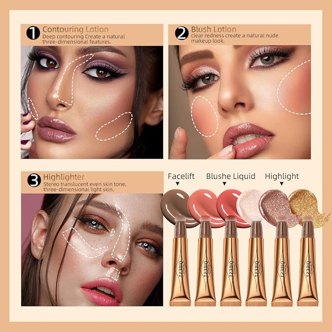 MEICOLY Liquid Highlighter Beauty Wand,Highlight Stick with Cushion Applicator,Lightweight Super Silky Cream Face Illuminator Highlight Stick,05 Rose Gold