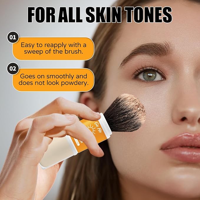 Go Ho Mineral Sunscreen Setting Powder Brush,Loose on Brush,Translucent,Hypoallergenic Cruelty Free SPF 50 Sunscreen Powder,Oil Control Natural Matte Finish,5g