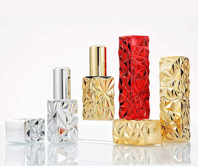5 Packs 12.1mm Square Empty Lipstick Tubes Diamond Lip Balm Tube Container DIY Refillable Cosmetics Bottles with Magnetic Cap Beauty Packaging Bottle Holder Makeup Tool for Women Girl,Silver
