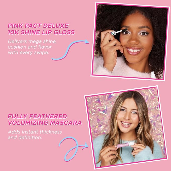 Petite 'n Pretty "Amazon Exclusive" Glow Basics Natural Makeup Starter Set and So Dreamy 10K Shine Lip Gloss Duo (First Freeze & Rosy Dreams) for Kids, Tweens, and Teens - Made in the USA