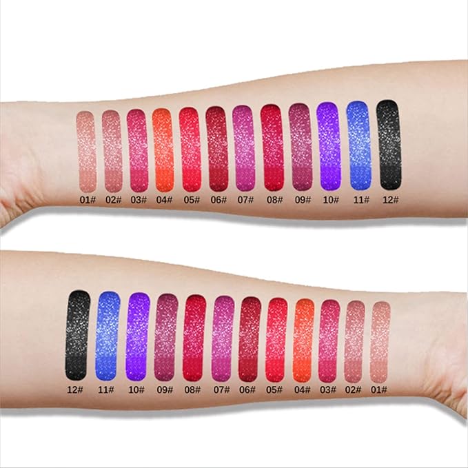 12 Pcs Matte Liquid Lipstick Set Lip Makeup, Glitter Diamond Shining Lip gloss 24 Hour Long Lasting Waterproof Halloween Makeup Lipsticks Gift Set for Women