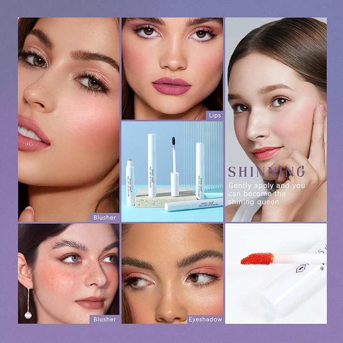 4 Color Peel Off Lip Stain, Tattoo Magic Color Lip Tint, Pink Red Nude Matte Natural Finish Lip Gloss Tear off, Waterproof Long Lasting Nonstick Lipstick Makeup Set with 5ML Empty Spray Bottle