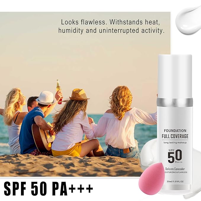 2PCS Color Changing Liquid Foundation,Full Coverage Foundation Set for Face Primer Base Makeup,Oil Control Lightweight Cream Concealer,Long-Lasting BB Cream Concealer with Makeup Sponge