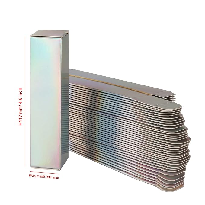 COSIDEA 50 PCS Empty Holographic siver Lip Gloss Boxes W25 xW25 xH117mm, Cosmetic Perfume Mascara Box Packaging ,small Kraft Paper Box Luxury Holder Wrapping