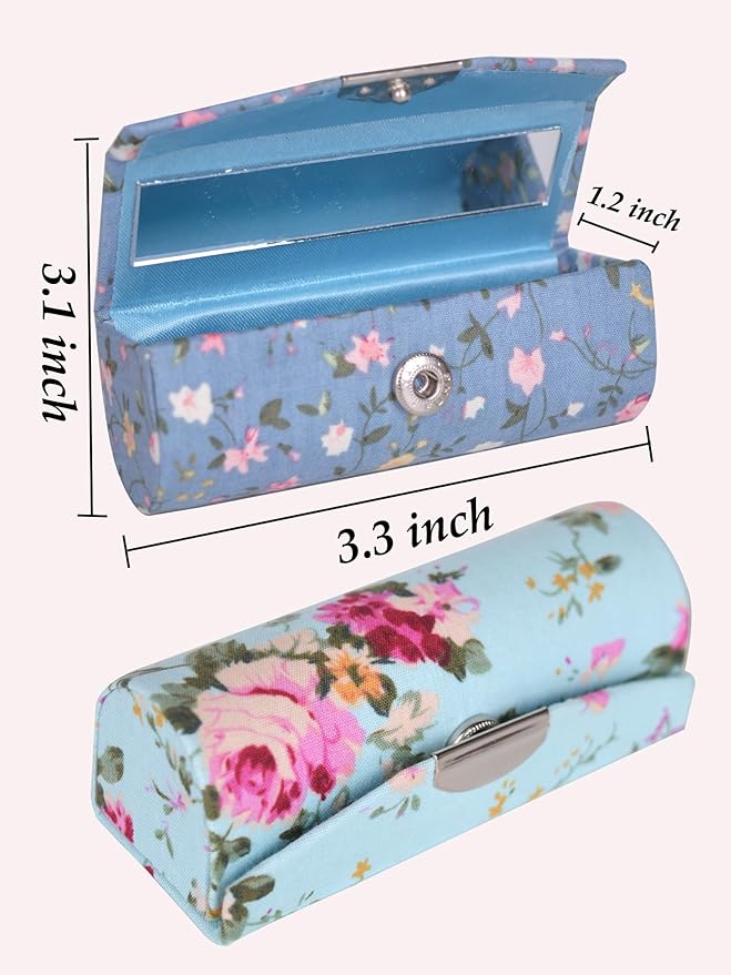 12 Pcs Lipstick Case with Mirror Floral Design Lipstick Holder Flower Printing Lip Stick Box (Pattern A)