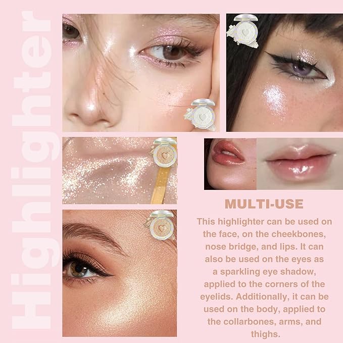 Glitter Sparkly Face Highlighter Makeup Palette Shimmer Radiant Glow Illuminator Iluminadores de Maquillaje 6g (03 Aurora Purple)
