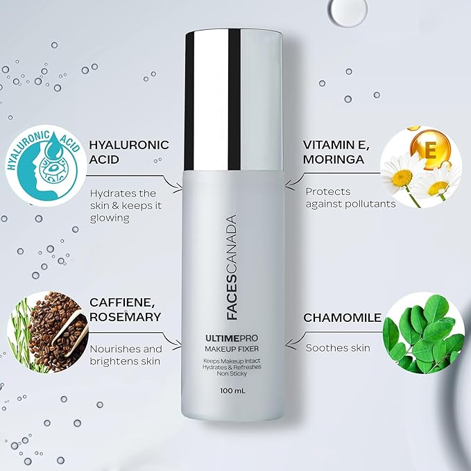 Ultime Pro Makeup Fixer | Long Lasting Setting Spray | Hydrating & Refreshing Facial Mist with Hyaluronic Acid | Lightweight & Non Sticky | 3.38 Fl Oz (100ml)