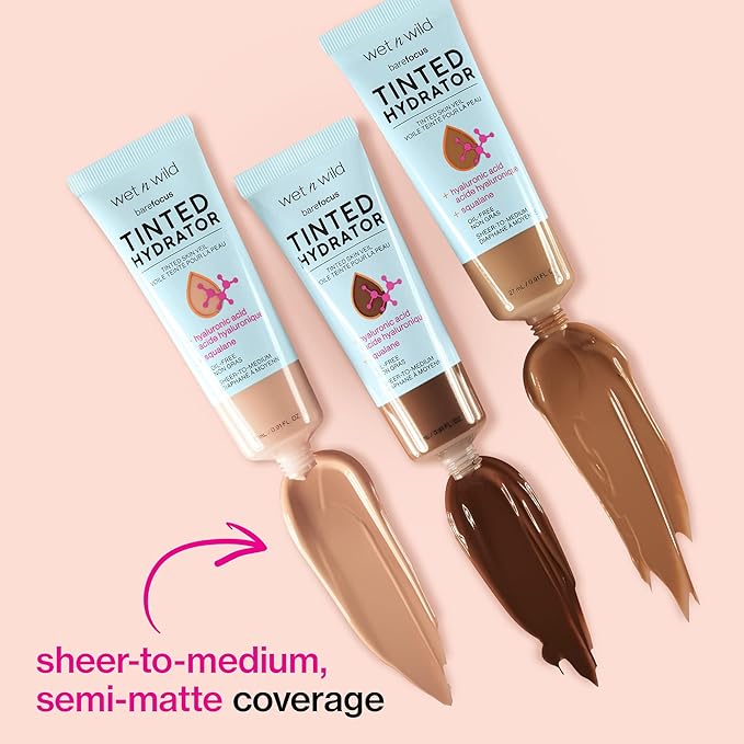 wet n wild Bare Focus Tinted Hydrator Matte Natural Finish, Oil-Free Tinted Face Moisturizer Makeup, Hyaluronic Acid, Squalane, Sheer To Medium Coverage, Medium Deep (Pack of 2)