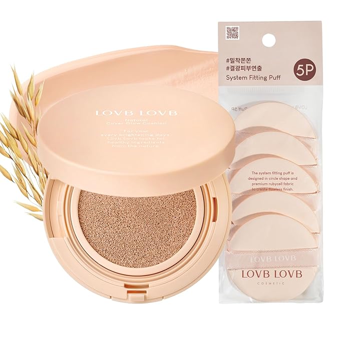 Cushion Foundation 0.42 Oz (21P Porcelain Ivory) + System Fitting Puff 5EA | Long-Lasting Buildable Coverage | Korean Cushion Makeup | Face Makeup Tool for Liquid Foundation