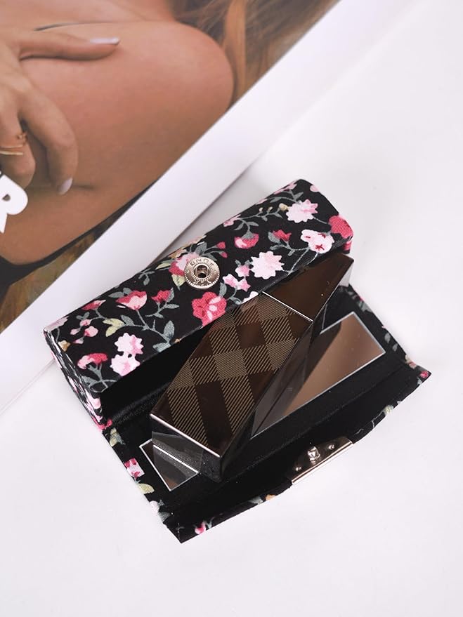 12 Pcs Lipstick Case with Mirror Floral Design Lipstick Holder Flower Printing Lip Stick Box (Pattern A)