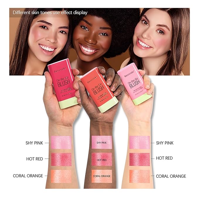 3 in 1 Blush Stick, 2 PCS Shy Pink, Long Lasting Waterproof Lightweight Moisturing Face Blush, Easy Blends Use on The Go, Natural Matte Soft Cream Blushers for Cheeks Lips Eyes, 02+03