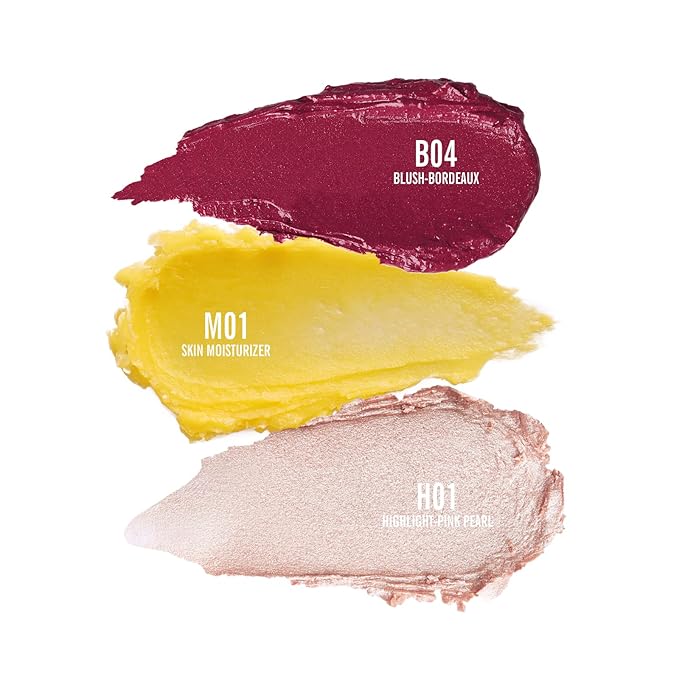 KIMUSE Cosmetics Multi Stick Trio, Cream Blush Stick, Highlighter Stick & Moisturizer, 3 Pack Makeup Sticks for Older Women & Mature Skin (Luminous Bordeaux Trio)