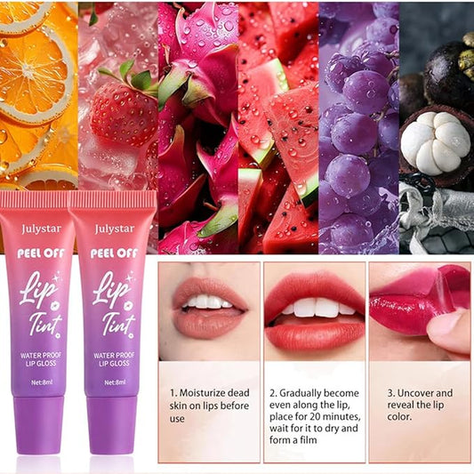 6 PCS Lip Stain Peel Off, Fruity Flavour Tinted Lip Gloss Lip Tint, Long Lasting Non-Stick Cup Tattoo Color Lipstick Set, Transfer Proof, Matte Finish, Lip Makeup for Women & Girls