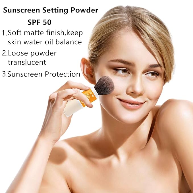 Go Ho Mineral Sunscreen Setting Powder Brush,Loose on Brush,Translucent,Hypoallergenic Cruelty Free SPF 50 Sunscreen Powder,Oil Control Natural Matte Finish,5g
