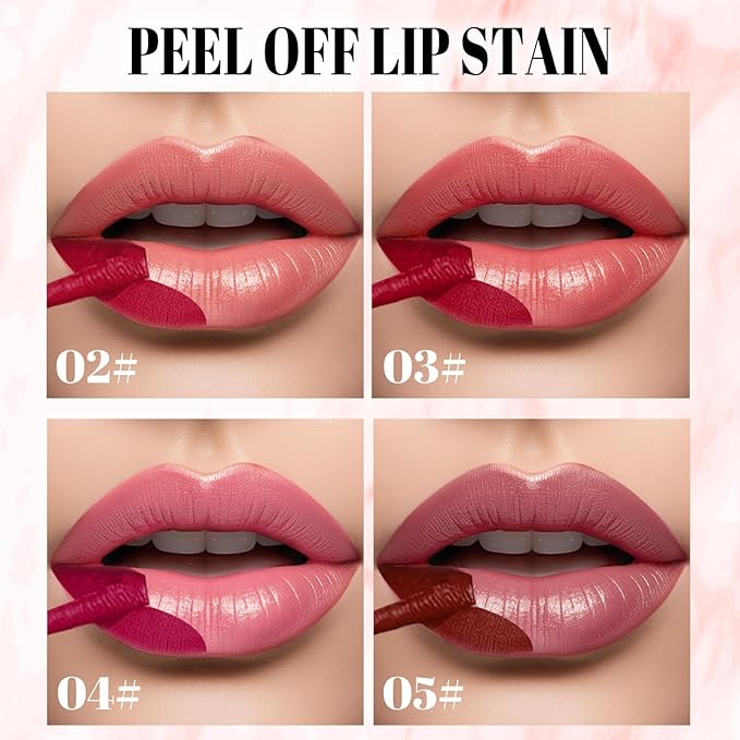 DAGEDA 2 Colors Peel Off Lip Liner Stain Set, Tattoo Color Lip Tint Stain, Long Lasting and Waterproof Lip Stain Peel off Lip Makeup,Peel Off Lip Liner with Natural Matte Finish (03+05)