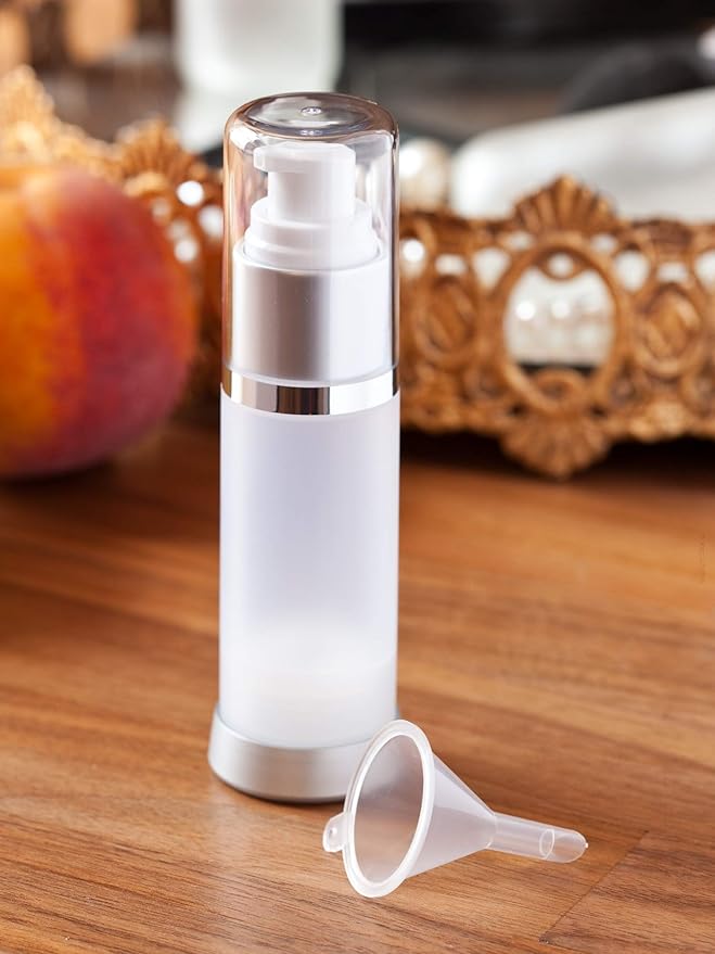 JUVITUS (6 PACK) 1 oz / 30 ml Frosted Airless Acrylic Foundation Bottle with Clear Cap + Funnel