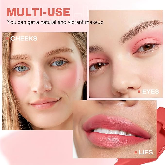 Boobeen Cream Blush for Cheeks, Multi-Use Makeup Blush Stick Waterproof Long Lasting Rouge Stick for Eyes Lips and Cheek, Soft Thin Blush Stick for Flushed and Dewy Look