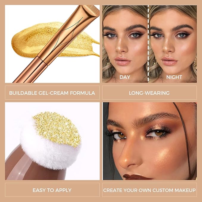 Highlighter Beauty Wand, Liquid Face Highlighter Stick with Cushion Applicator, Long Lasting Smooth Natural Matte Finish, Lightweight Blendable Super Silky Cream Highlighter Stick (05# Highlighter)