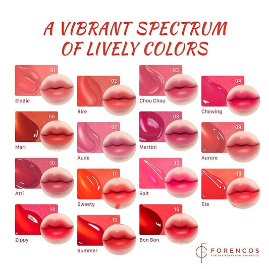 FORENCOS Soak Vegan Lip Tint/Stain, Water Gel Formula, Weightless & Non-sticky Finish, Vivid Color, Smudge-proof, Cruelty-Free, Korean Makeup, Waterproof, 0.11 oz (11 Sweety)