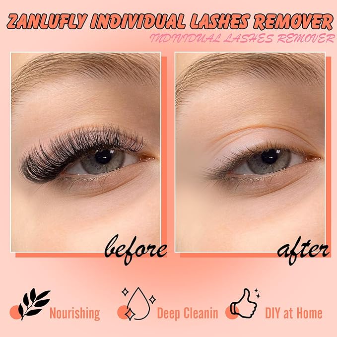 Lash Remover Kit for Lash Clusters&Makeup Eyelash Glue Remover Gel Individual Lash Glue Remover 20ml for Cluster Lashes with 50Pcs Cotton 5 Lash Brush 5 Wand Nourishing Eye Cleanser