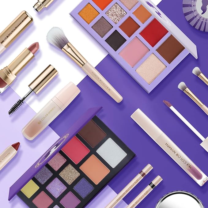 Color Nymph Beginner Makeup Set for Teens, Full Kit with Exquisite Purple Box, Non-Toxic, Includes Eyeshadow Palettes, Mascara, Lipstick, Makeup Set Brushes