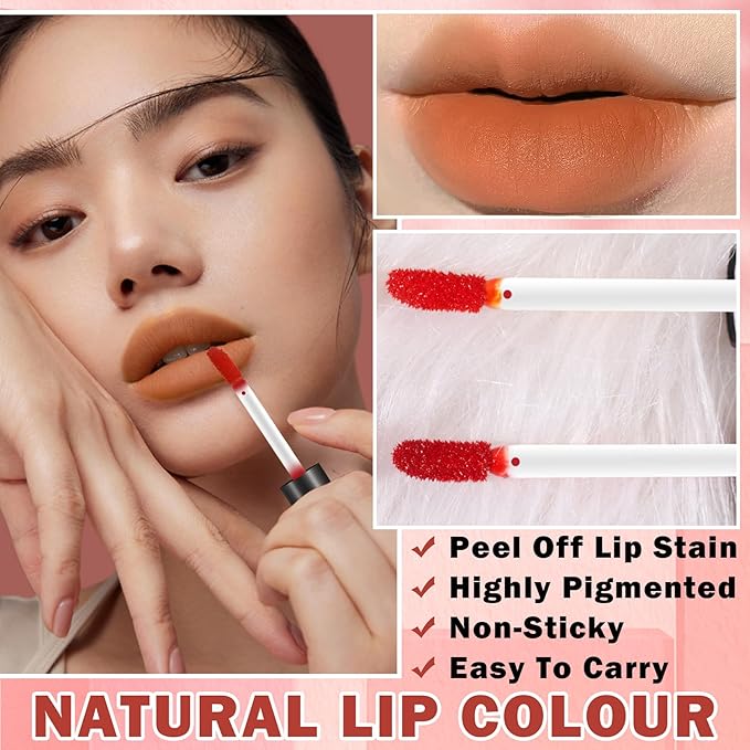 Lip Stain Tint Peel Off Lip Tint Stain,Peel Off Tattoo Tinted Lip Stain Long Lasting Waterproof Matte Liquid Lipstick Lip Gloss Makeup Gift - 01