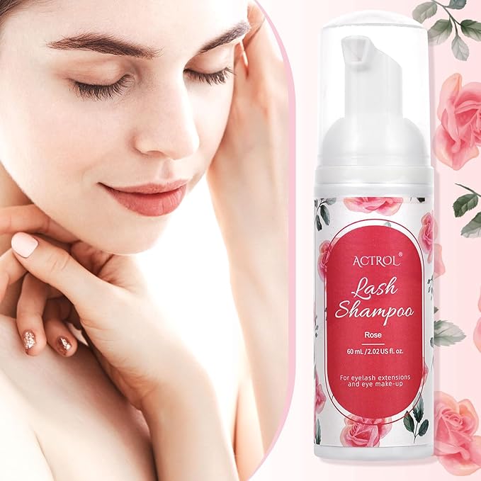 Eyelash Extension Cleanser 60ML Colored Red Rose Lash Extension Shampoo Professional Eyelid Foaming Cleanser Paraben & Sulfate Free Non-lrritating with Salon and Home Care