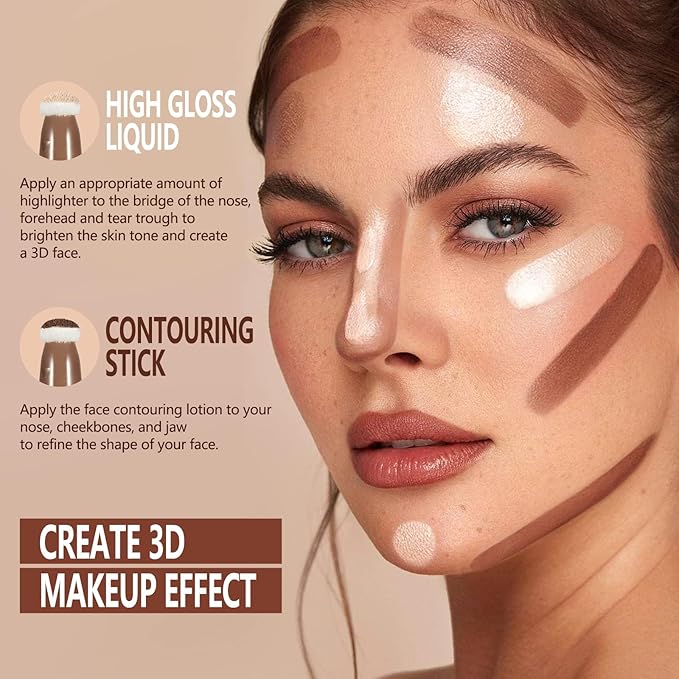 3PC Liquid Contour Blush Highlighter Beauty Wand Set - Smooth & Lightweight Contour Stick for Liquid Contour, Blush, Highlighter Application, Vegan & Cruelty-Free (01+02+05)