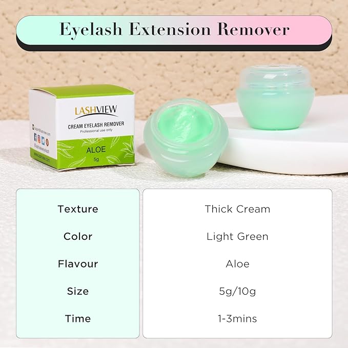 LASHVIEW Eyelash Extension Remover Cream, Light Aloe Flavor, Professional Adhesive Remover for Salon, 10g
