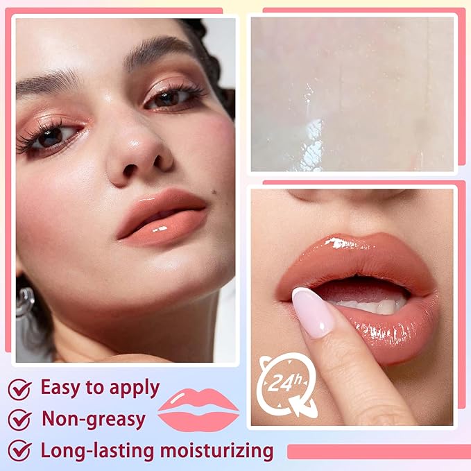 4PCS Roll On Lip Oil Set, Moisturizing Transparent Lip Glow Oil, Fruit Flavored Hydrating Roll On Plumping Lip Gloss Glossy Set, Long Lasting Non-sticky Shiny Lip Oil Makeup Gift Kit
