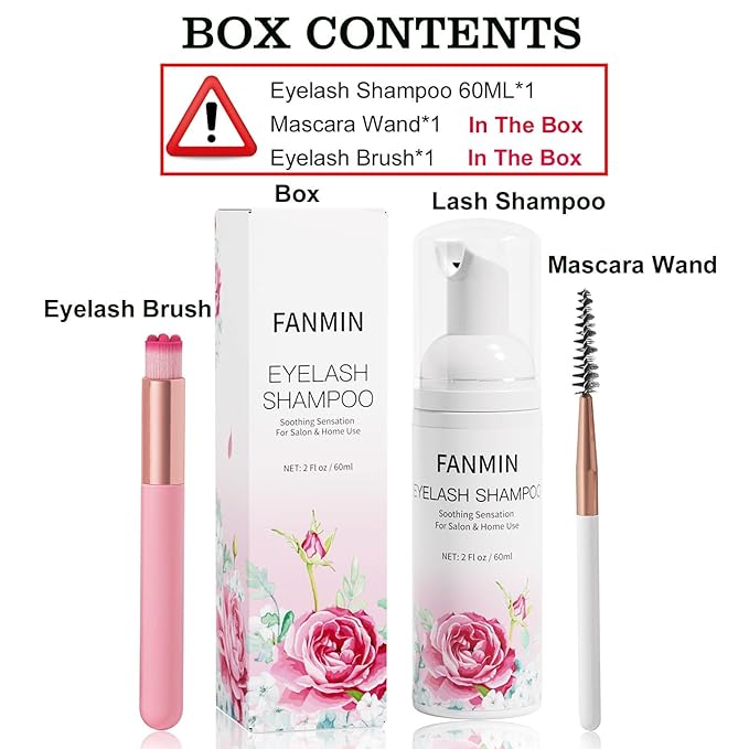 Eyelash Extension Cleanser 60ml +Mascara Wand+ Brush Eyelid Foaming Cleanser,Eyelash Wash and Lash Bath for Extensions,Paraben & Sulfate Free,Makeup Remover,Salon and Home use(60ml/2fl.oz)