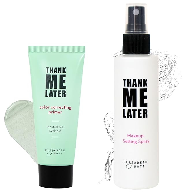 Elizabeth Mott - Thank Me Later Color Correcting Face Primer (30g) and Thank Me Later Face Makeup Setting Spray (95ml) - Cruelty Free - (2-Pack Bundle)