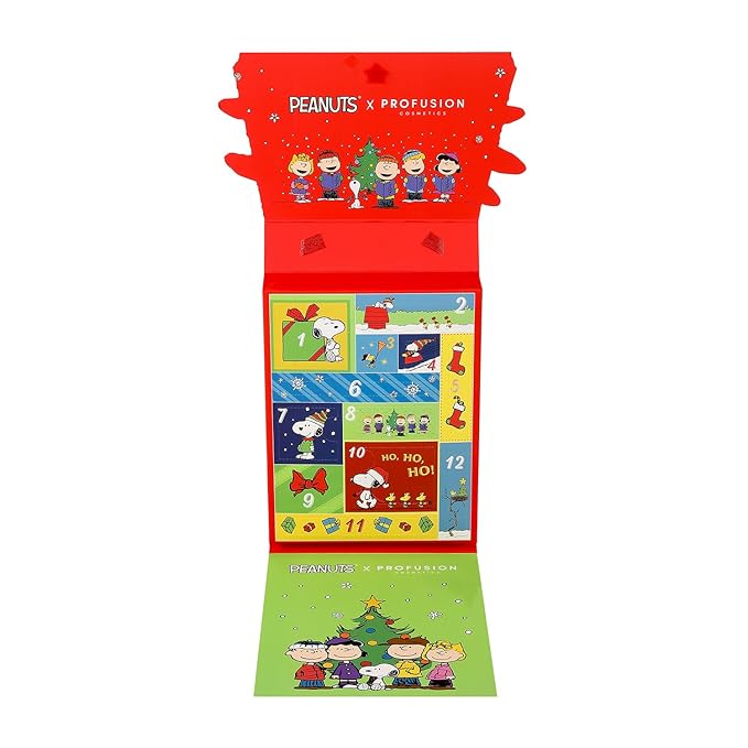 Profusion Cosmetics Peanuts Holiday 12 PC Makeup Essentials, Featuring Highlighter, Primer, Mascara, Nail Decals, and More for Creating Festive Looks