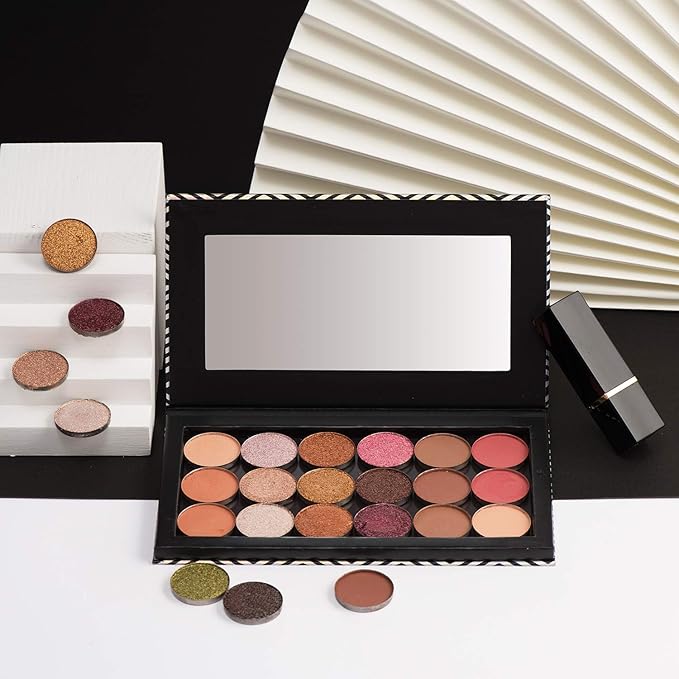 Allwon Magnetic Palette Black Empty Makeup Palette with Mirror and 20Pcs Adhesive Empty Palette Metal Stickers for Eyeshadow Lipstick Blush Powder