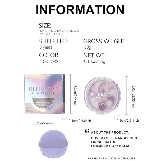 Blurring Balm Powder, Setting Translucent Foundation Primers, Oil Control Concealer Pressed Cream Waterproof Sweatproof Making Long Lasting Makeup Primer (#02 Sky, 0.16 oz)