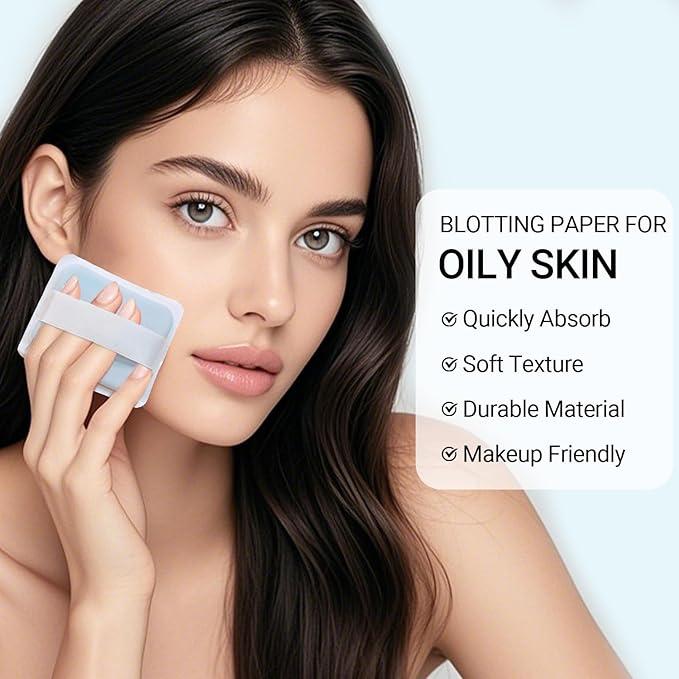 Erinde Upgrade Oil Control Film with Mirror and Puff, 150 Sheets Oil Blotting Paper for Oily Skin,Face Oil Absorbing Sheets, Absorb Excess Oil, Makeup Friendly